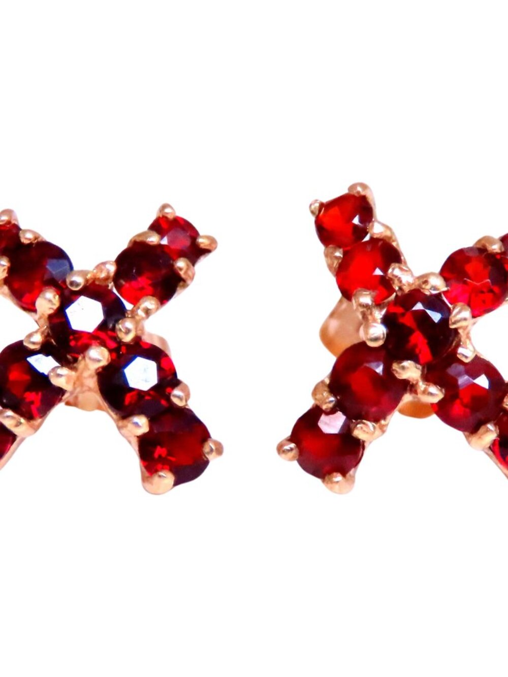 Natural Round Garnet ''x'' Studs Earrings 14kt Gold*